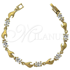 Pulsera Elegante 5.027.004 Oro Laminado, Diseño de Manos, con Blanca Zirconia Cubica, Pulido, Tono Dorado (05 MM Thickness, 7 Inches Length)