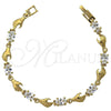 Pulsera Elegante 5.027.004 Oro Laminado, Diseño de Manos, con Blanca Zirconia Cubica, Pulido, Tono Dorado (05 MM Thickness, 7 Inches Length)