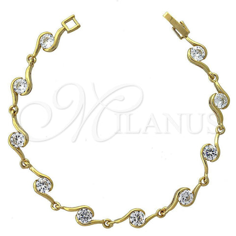 Pulsera Elegante 5.029.009 Oro Laminado, con Blanca Zirconia Cubica, Pulido, Tono Dorado (07 MM Thickness, 7 Inches Length)