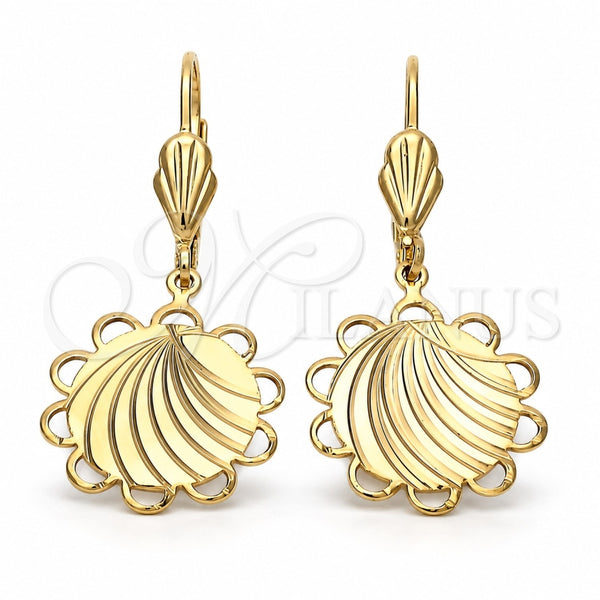 Arete Colgante 5.081.015.1 Oro Laminado, Diseño de Flor, Diamantado, Tono Dorado