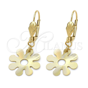 Arete Colgante 02.64.0113 Oro Laminado, Diseño de Flor, Pulido, Tono Dorado