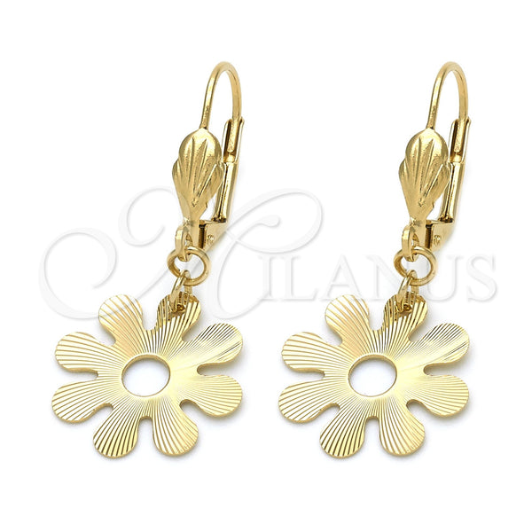 Arete Colgante 02.64.0113 Oro Laminado, Diseño de Flor, Pulido, Tono Dorado