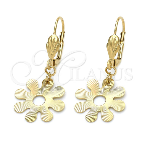 Arete Colgante 02.64.0113 Oro Laminado, Diseño de Flor, Pulido, Tono Dorado