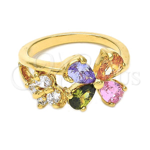 Anillo Multi Piedra 5.172.011.07 Oro Laminado, Diseño de Flor y Mariposa, con Multicolor and Blanca Zirconia Cubica, Pulido, Tono Dorado (Size 7)