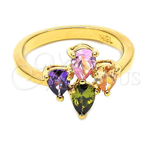 Anillo Multi Piedra 5.172.012.07 Oro Laminado, con Multicolor Zirconia Cubica, Pulido, Tono Dorado (Size 7)