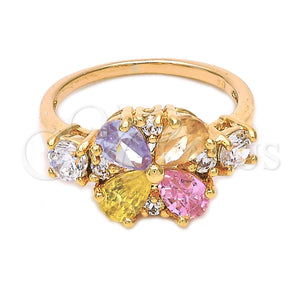 Anillo Multi Piedra 5.172.002.07 Oro Laminado, Diseño de Flor, con Multicolor and Blanca Zirconia Cubica, Pulido, Tono Dorado (Size 7)