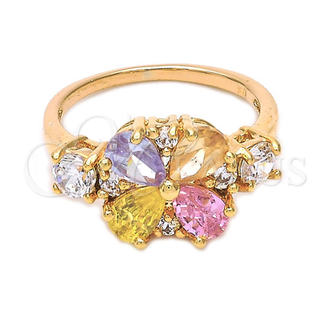 Anillo Multi Piedra 5.172.002.07 Oro Laminado, Diseño de Flor, con Multicolor and Blanca Zirconia Cubica, Pulido, Tono Dorado (Size 7)