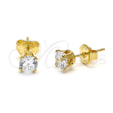 Arete Dormilona 5.128.017 Oro Laminado, con Blanca Zirconia Cubica, Pulido, Tono Dorado