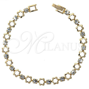 Pulsera Tennis 5.023.012 Oro Laminado, Diseño de Flor, con Blanca Zirconia Cubica, Pulido, Tono Dorado (06 MM Thickness, 8 Inches Length)