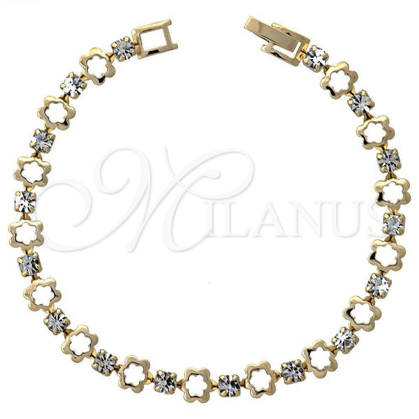 Pulsera Tennis 5.023.012 Oro Laminado, Diseño de Flor, con Blanca Zirconia Cubica, Pulido, Tono Dorado (06 MM Thickness, 8 Inches Length)