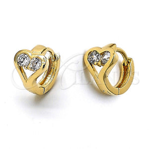 Argolla Huggie 5.131.027 Oro Laminado, Diseño de Corazón, con Blanca Zirconia Cubica, Pulido, Tono Dorado