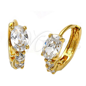 Argolla Huggie 5.132.016 Oro Laminado, con Blanca Zirconia Cubica, Pulido, Tono Dorado