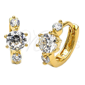 Argolla Huggie 5.130.010 Oro Laminado, con Blanca Zirconia Cubica, Pulido, Tono Dorado