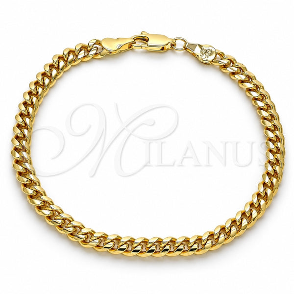 Pulsera Básica 5.223.012.08 Oro Laminado, Diseño de Miami Cubana, Pulido, Tono Dorado (140 Gauge, 05 MM Thickness, 8 Inches Length)