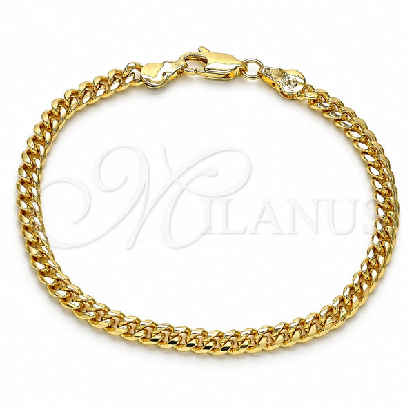 Pulsera Básica 5.223.013.07 Oro Laminado, Diseño de Miami Cubana, Pulido, Tono Dorado (120 Gauge, 04 MM Thickness, 7 Inches Length)