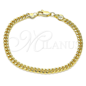 Pulsera Básica 5.223.013.07 Oro Laminado, Diseño de Miami Cubana, Pulido, Tono Dorado (120 Gauge, 04 MM Thickness, 7 Inches Length)