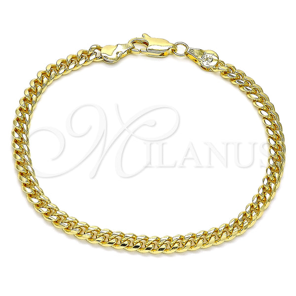 Pulsera Básica 5.223.013.07 Oro Laminado, Diseño de Miami Cubana, Pulido, Tono Dorado (120 Gauge, 04 MM Thickness, 7 Inches Length)