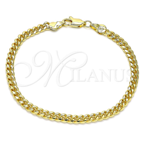 Pulsera Básica 5.223.013.07 Oro Laminado, Diseño de Miami Cubana, Pulido, Tono Dorado (120 Gauge, 04 MM Thickness, 7 Inches Length)