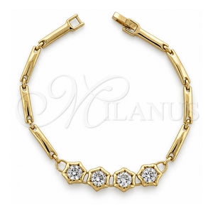 Pulsera Tennis 5.026.003 Oro Laminado, Diseño de Flor, con Zirconia Cubica Blanca, Pulido, Tono Dorado (Grosor 10 MM, 8 Pulgadas de Largo)