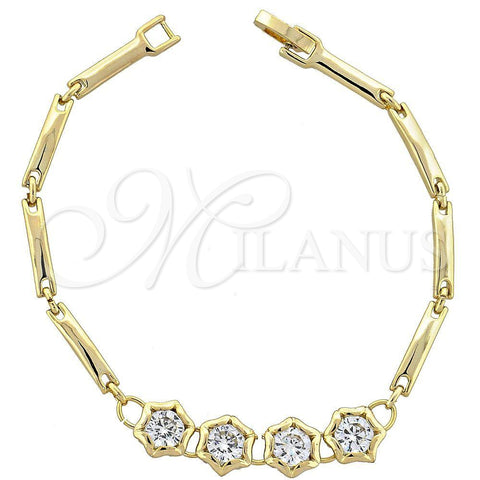 Pulsera Tennis 5.026.003 Oro Laminado, Diseño de Flor, con Blanca Zirconia Cubica, Pulido, Tono Dorado (10 MM Thickness, 8 Inches Length)