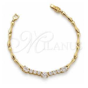 Pulsera Tennis 5.026.002 Oro Laminado, con Zirconia Cubica Blanca, Pulido, Tono Dorado (Grosor 05 MM, 8 Pulgadas de Largo)