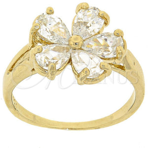 Anillo Multi Piedra 5.172.026.06 Oro Laminado, Diseño de Flor, con Blanca Zirconia Cubica, Pulido, Tono Dorado (Size 6)