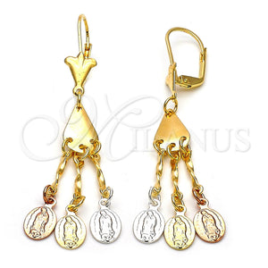 Arete Chandelier 02.63.2277 Oro Laminado, Diseño de Guadalupe, Pulido, Tres Tonos