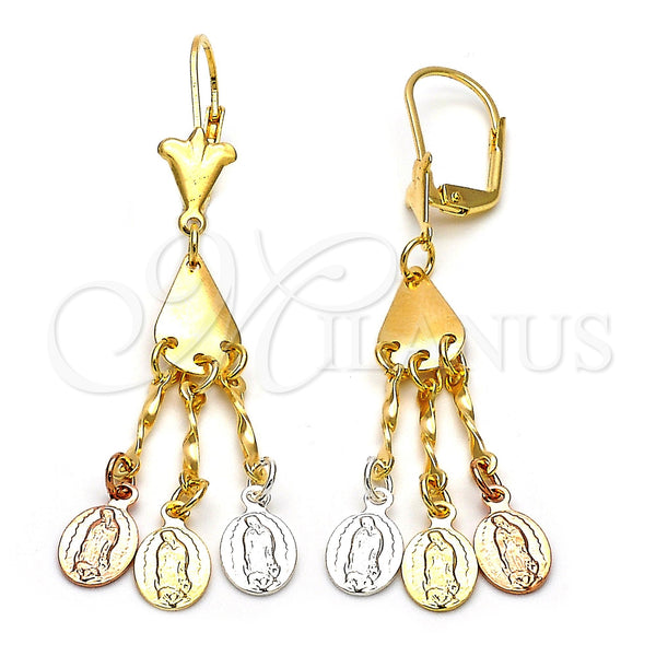 Arete Chandelier 02.63.2277 Oro Laminado, Diseño de Guadalupe, Pulido, Tres Tonos