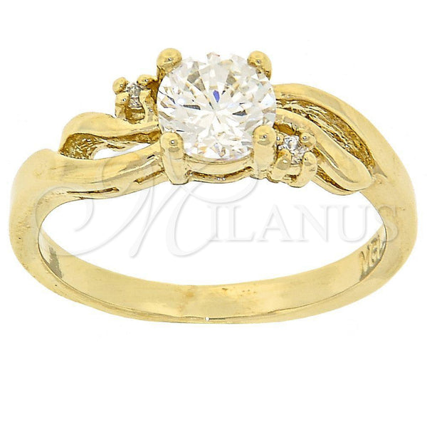 Anillo Multi Piedra 5.166.020.06 Oro Laminado, Diseño de Oja, con Blanca Zirconia Cubica, Pulido, Tono Dorado (Size 6)
