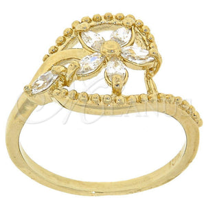 Anillo Multi Piedra 5.166.007.06 Oro Laminado, Diseño de Flor, con Blanca Zirconia Cubica, Pulido, Tono Dorado (Size 6)