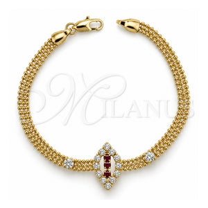 Pulsera Elegante 5.024.007 Oro Laminado, con Zirconia Cubica Granate y Blanca, Pulido, Tono Dorado (Grosor 18 MM, 7 Pulgadas de Largo)