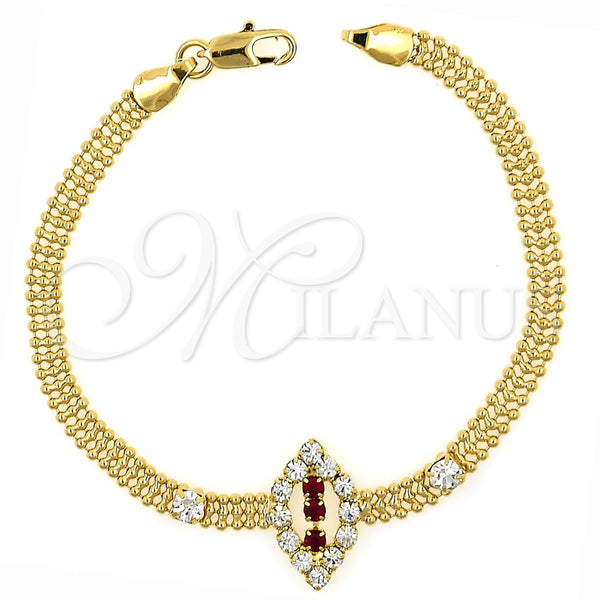 Pulsera Elegante 5.024.007 Oro Laminado, con Granate and Blanca Zirconia Cubica, Pulido, Tono Dorado (18 MM Thickness, 7 Inches Length)
