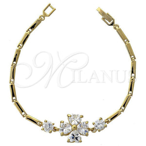 Pulsera Elegante 5.027.002 Oro Laminado, Diseño de Flor y Corazón, con Blanca Zirconia Cubica, Pulido, Tono Dorado (16 MM Thickness, 7 Inches Length)