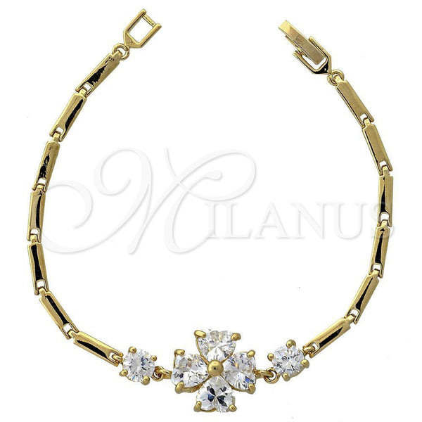 Pulsera Elegante 5.027.002 Oro Laminado, Diseño de Flor y Corazón, con Blanca Zirconia Cubica, Pulido, Tono Dorado (16 MM Thickness, 7 Inches Length)