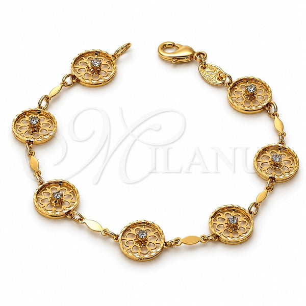 Pulsera Elegante 5.027.012 Oro Laminado, Diseño de Flor, con Blanca Zirconia Cubica, Diamantado, Tono Dorado (10 MM Thickness, 7 Inches Length)