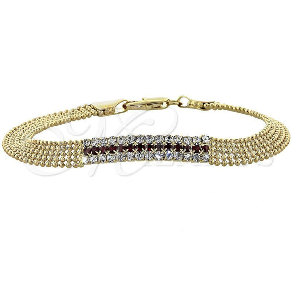 Pulsera Elegante 5.011.010.1 Oro Laminado, con Rubi and Blanca Zirconia Cubica, Pulido, Tono Dorado (08 MM Thickness, 7 Inches Length)