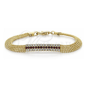 Pulsera Elegante 5.011.010.1 Oro Laminado, con Zirconia Cubica Rubi y Blanca, Pulido, Tono Dorado (Grosor 08 MM, 7 Pulgadas de Largo)