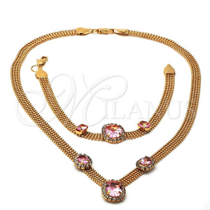 Collar y Pulsera 5.013.005 Oro Laminado, con Rodolito Claro and Blanca Zirconia Cubica, Pulido, Tono Dorado