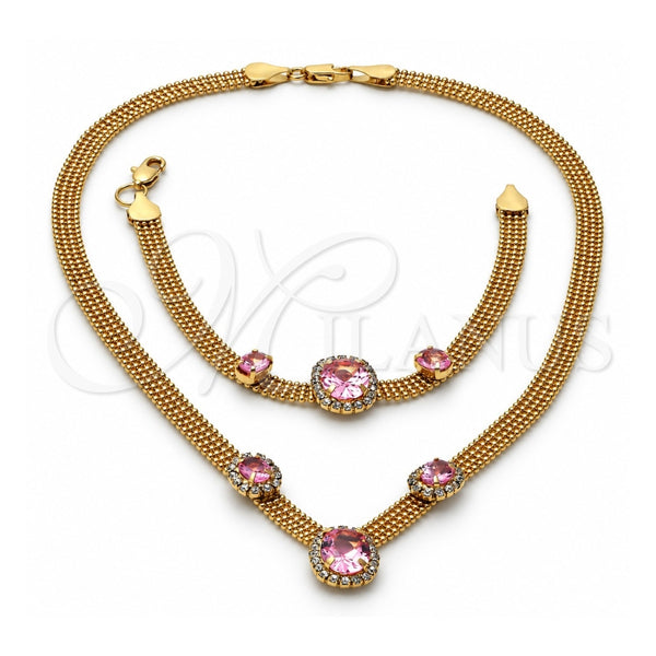Collar y Pulsera 5.013.005 Oro Laminado, con Zirconia Cubica Rodolito Claro y Blanca, Pulido, Tono Dorado