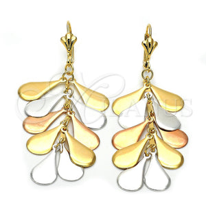 Arete Largo 77.015 Oro Laminado, Diseño de Gota, Pulido, Tres Tonos