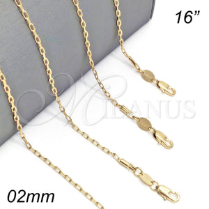Gargantilla Basica 5.223.022.16 Oro Laminado, Diseño de Rolo, Pulido, Tono Dorado (0.60 Gauge, 02 MM Thickness, 16 Inches Length)