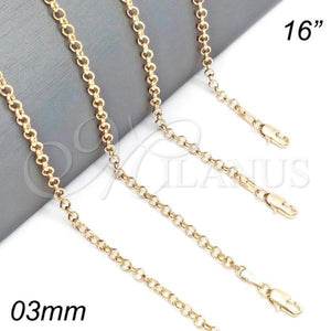 Gargantilla Basica 5.223.021.16 Oro Laminado, Diseño de Rolo, Pulido, Tono Dorado (Calibre 0.80, Grosor 03 MM, 16 Pulgadas de Largo)