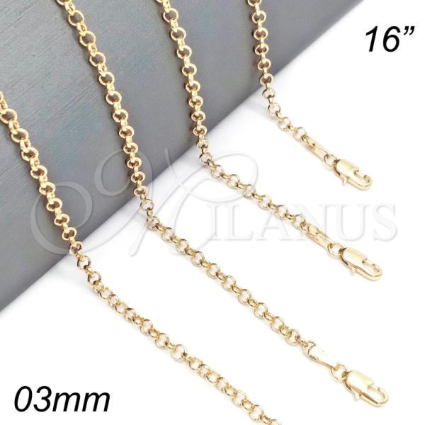 Gargantilla Basica 5.223.021.16 Oro Laminado, Diseño de Rolo, Pulido, Tono Dorado (Calibre 0.80, Grosor 03 MM, 16 Pulgadas de Largo)
