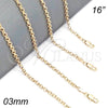 Gargantilla Basica 5.223.021.16 Oro Laminado, Diseño de Rolo, Pulido, Tono Dorado (Calibre 0.80, Grosor 03 MM, 16 Pulgadas de Largo)