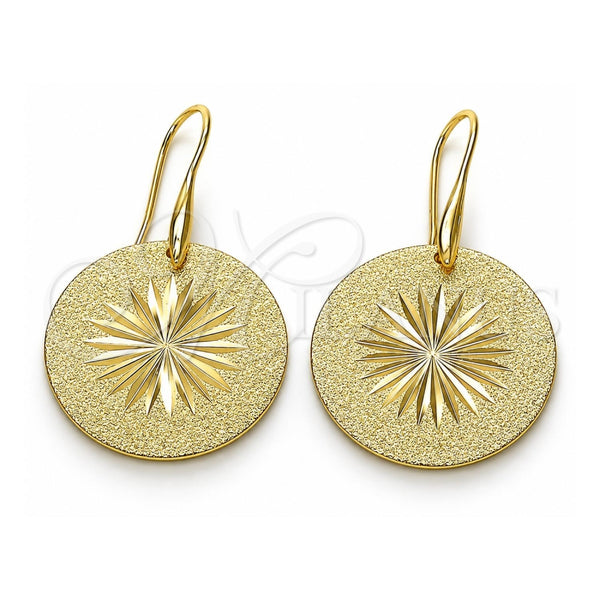 Arete Colgante 5.092.003 Oro Laminado, Diseño de Flor y Sol, Diamantado, Tono Dorado