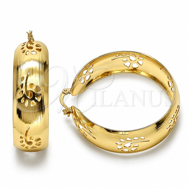 Argolla Grande 5.150.003.45 Oro Laminado, Diseño de Flor, Cepillado, Tono Dorado