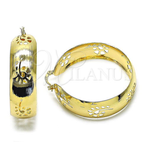 Argolla Grande 5.150.003.45 Oro Laminado, Diseño de Flor, Cepillado, Tono Dorado