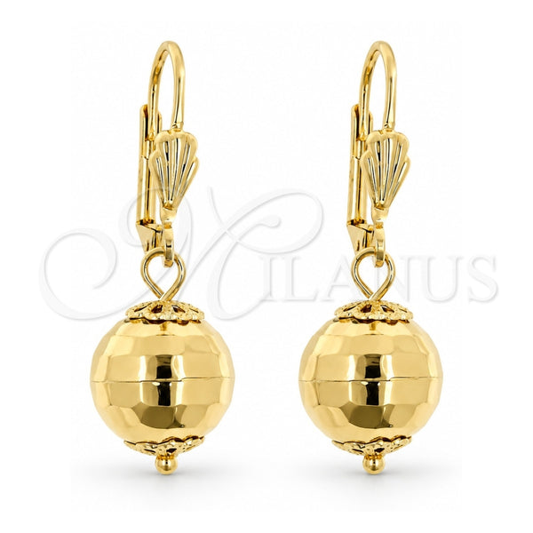 Arete Colgante 5.123.014 Oro Laminado, Diseño de Disco y Bola, Pulido, Tono Dorado
