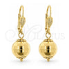 Arete Colgante 5.123.014 Oro Laminado, Diseño de Disco y Bola, Pulido, Tono Dorado