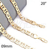 Gargantilla Basica 5.222.021.20 Oro Laminado, Diseño de Mariner, Pulido, Tono Dorado (200 Gauge, 09 MM Thickness, 20 Inches Length)